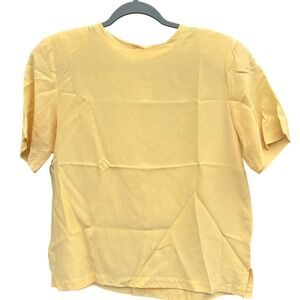 Talbots 100% Silk Short Sleeve Top ButterYellow Size 10 Petite Shoulder Pads